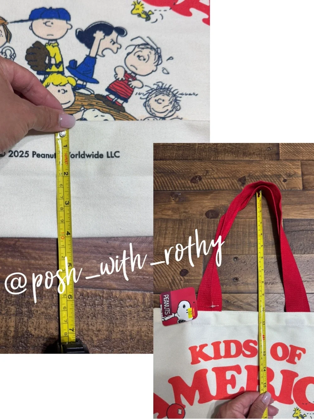 Peanuts Kids of America Reusable Canvas Tote Bag, NWT